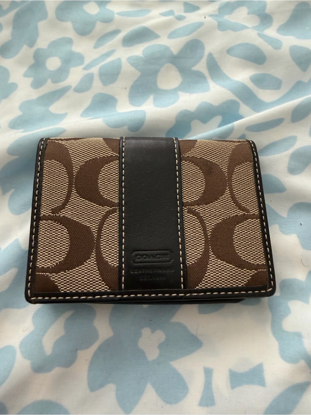 EUC Vintage Coach Brown Signature Canvas Card Case Wallet - Tan and Dark Brown